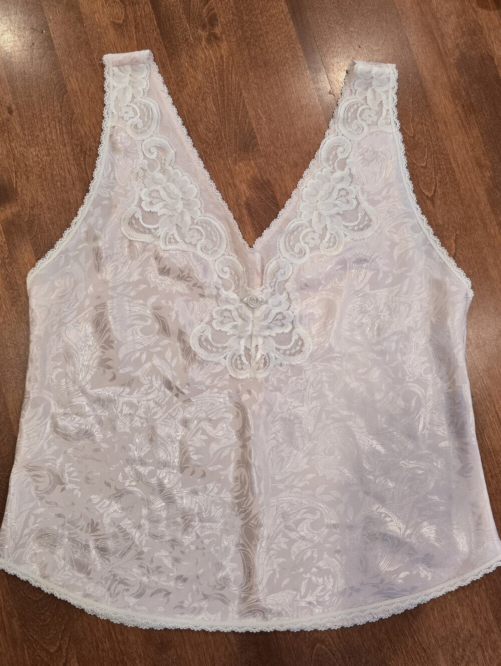 Lucie Ann II Cami Women’s 38 Large Top Camisole Pink/White Vintage Lace Trim